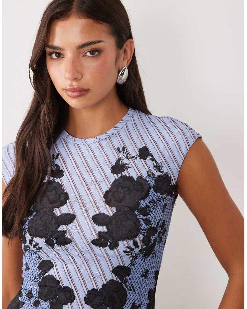 AFRM Blue Mylo Mesh Crew Neck Cap Sleeve Maxi Dress