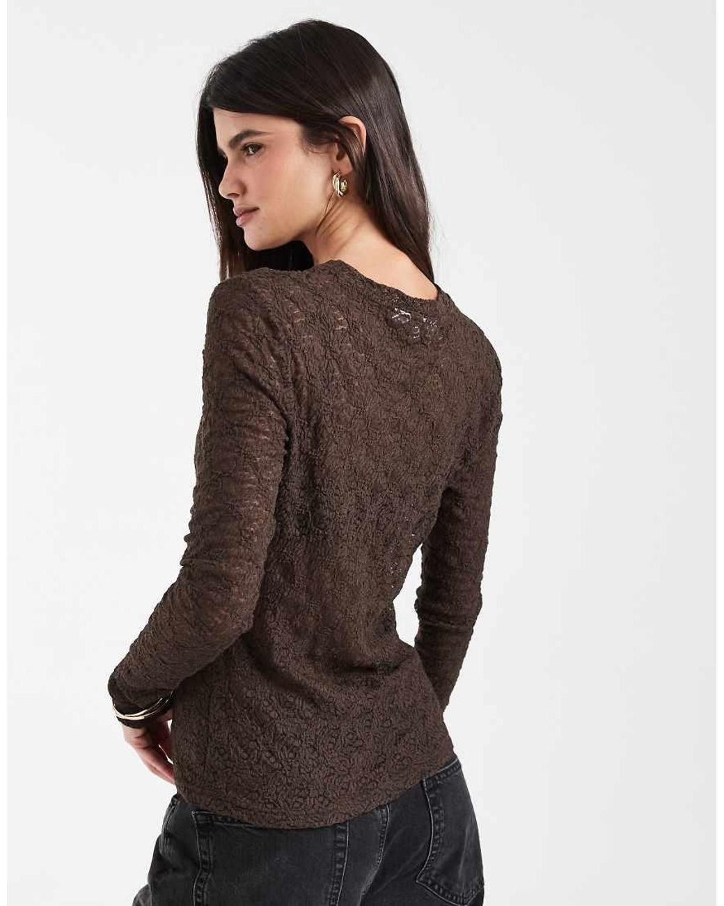 Noisy May Brown Long Sleeve Lace Top