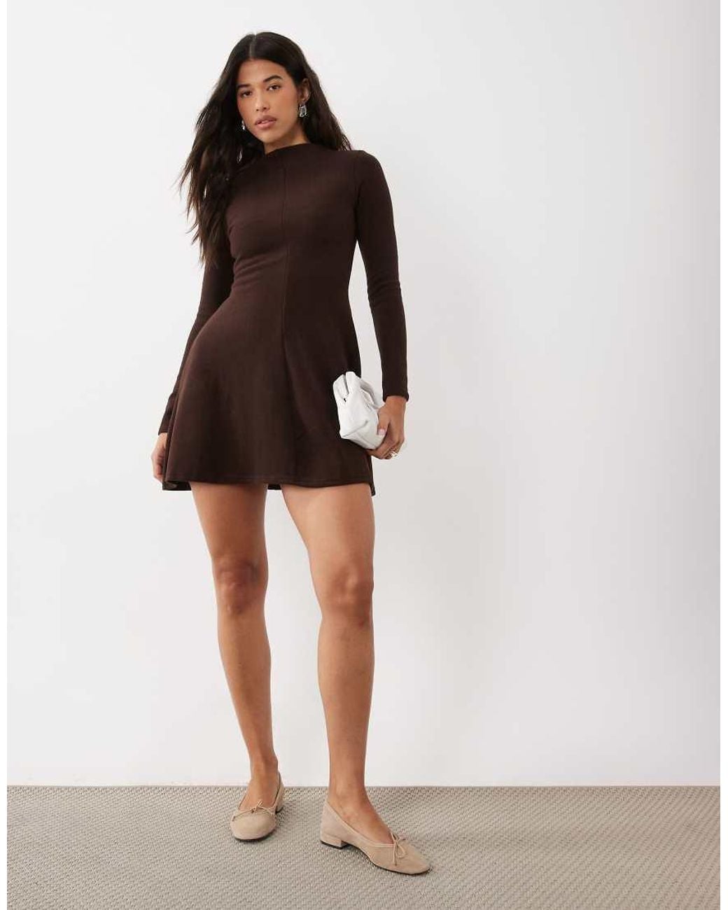 ASOS Brown Supersoft Grown On Neck Long Sleeve Dress