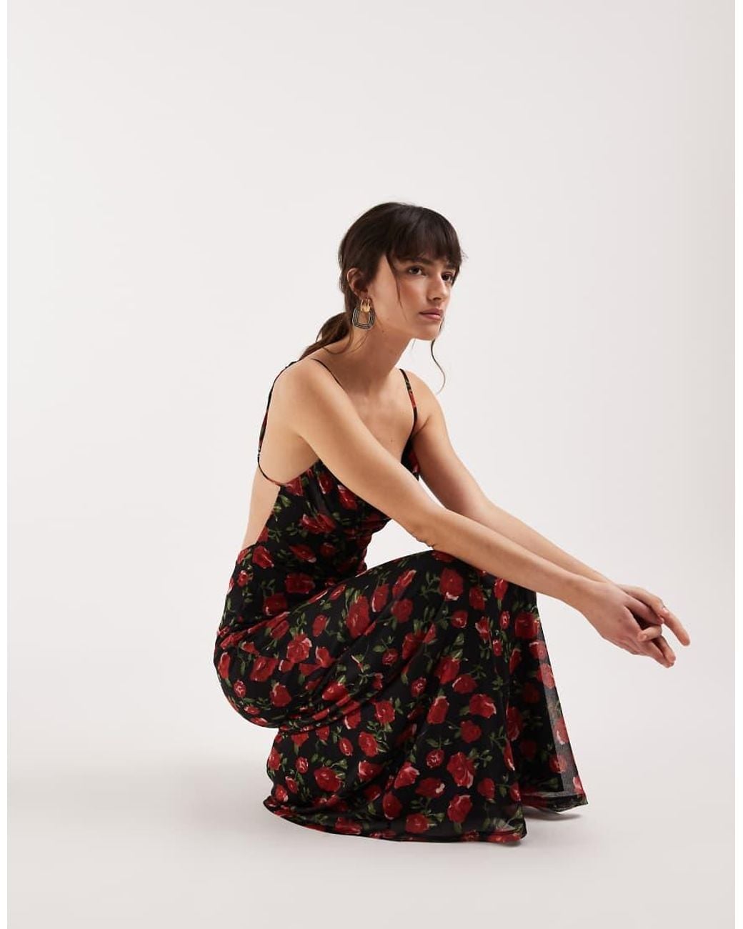 Gina Tricot Black Strappy Mesh Cowl Neck Maxi Dress