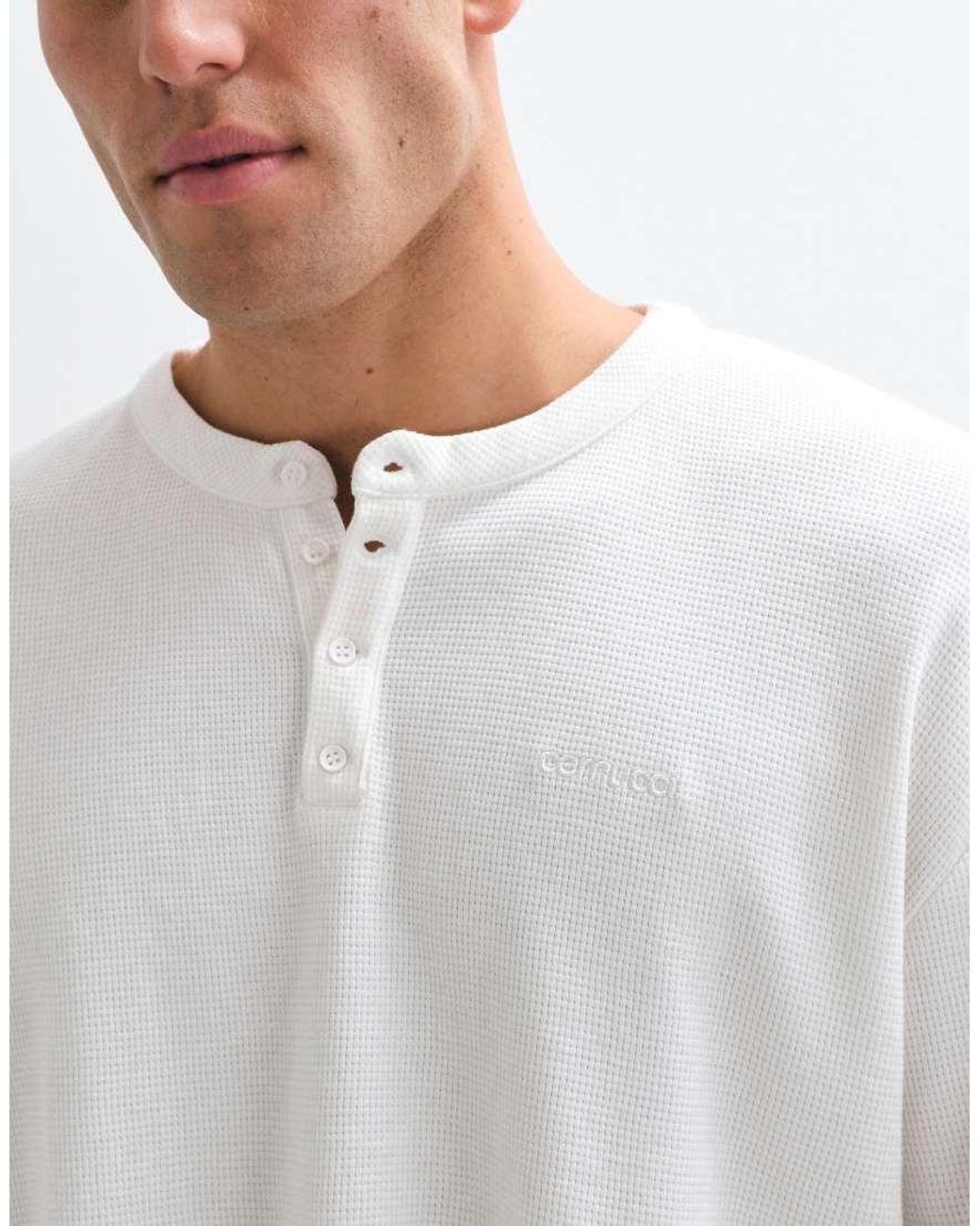 CERNUCCI Gray Long Sleeve Waffle Henley T-shirt With Embroidery Detail-white for men