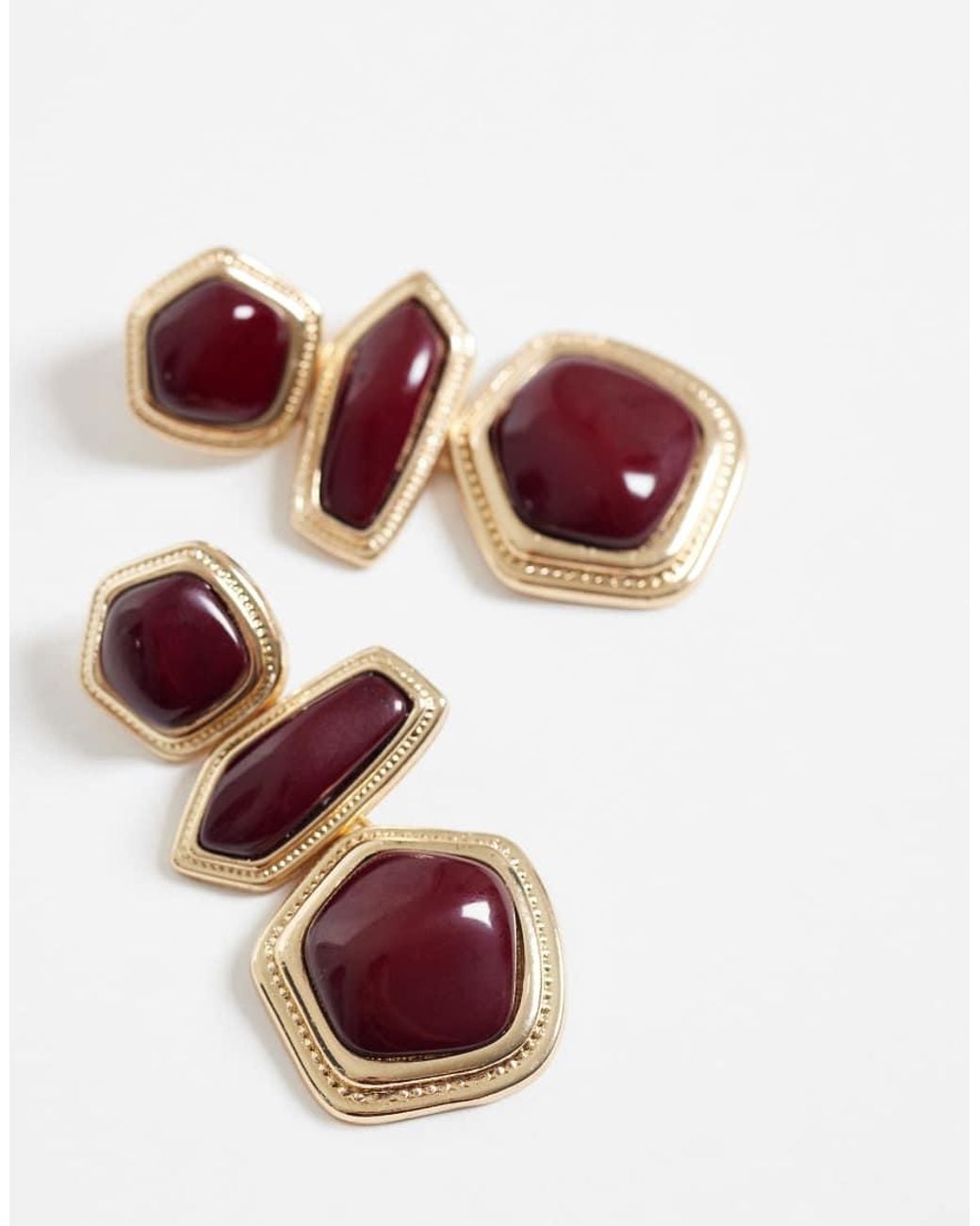 ASOS Metallic Earrings With Triple Drop Resin Stone Set
