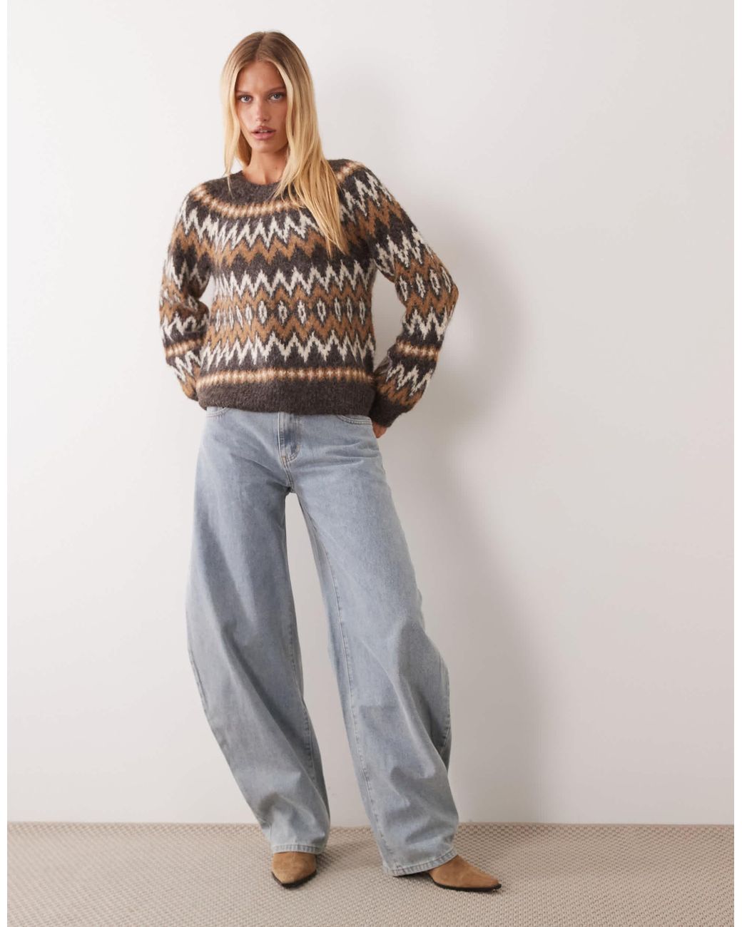 Pull oversize en maille jacquard Vila en coloris Brown