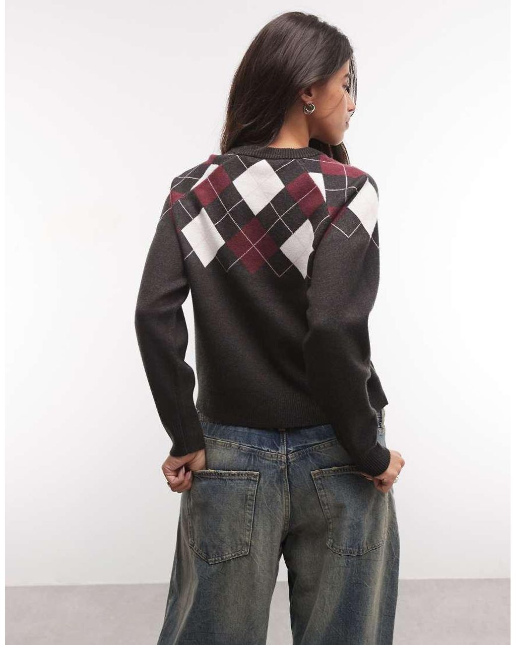 French Connection Black Knitted Rose Argyle Print Jumper