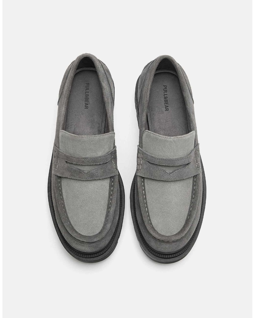 Pull&Bear – leder-loafer in Gray für Herren