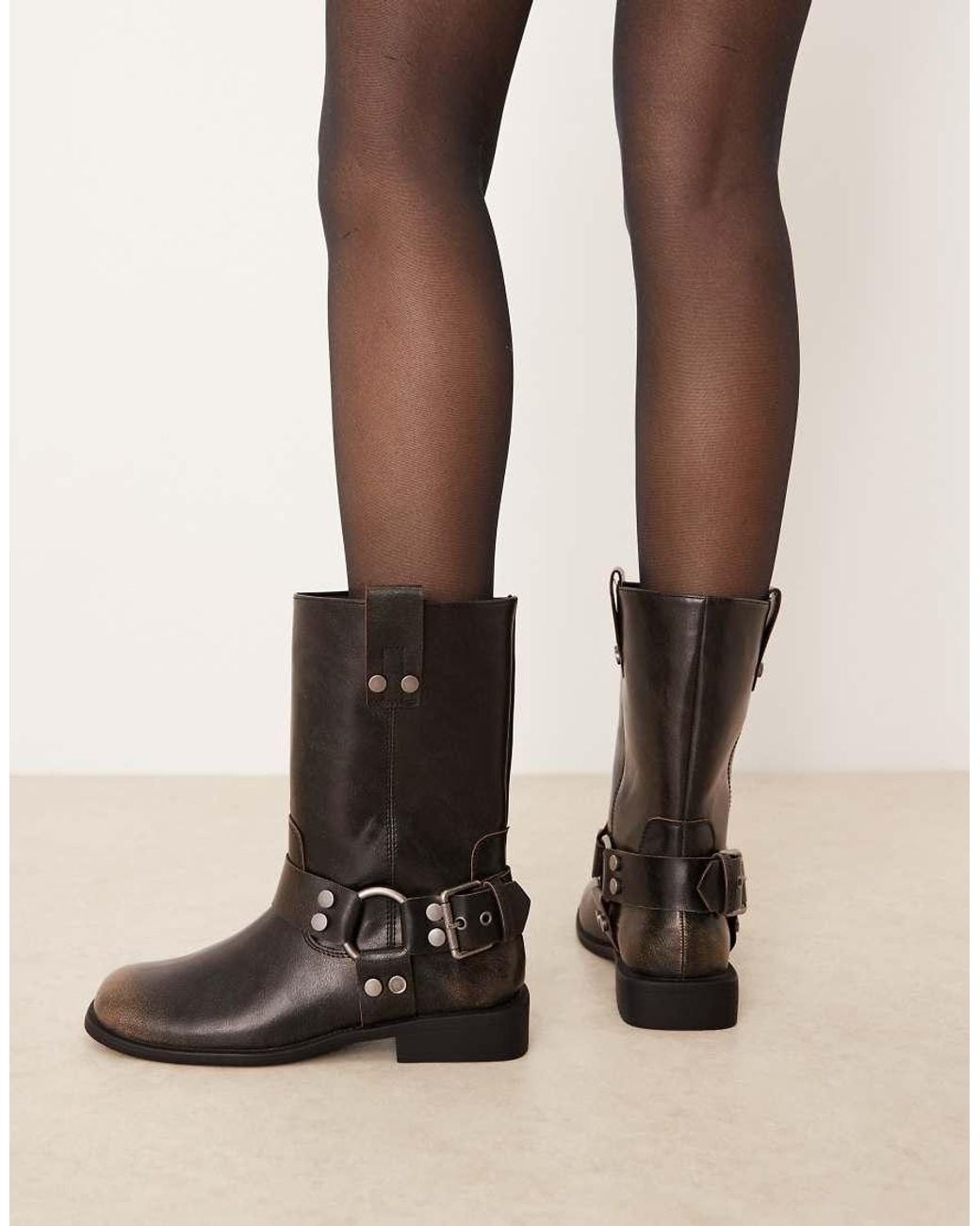 ASOS Black Wide Fit Arley Flat Biker Boots