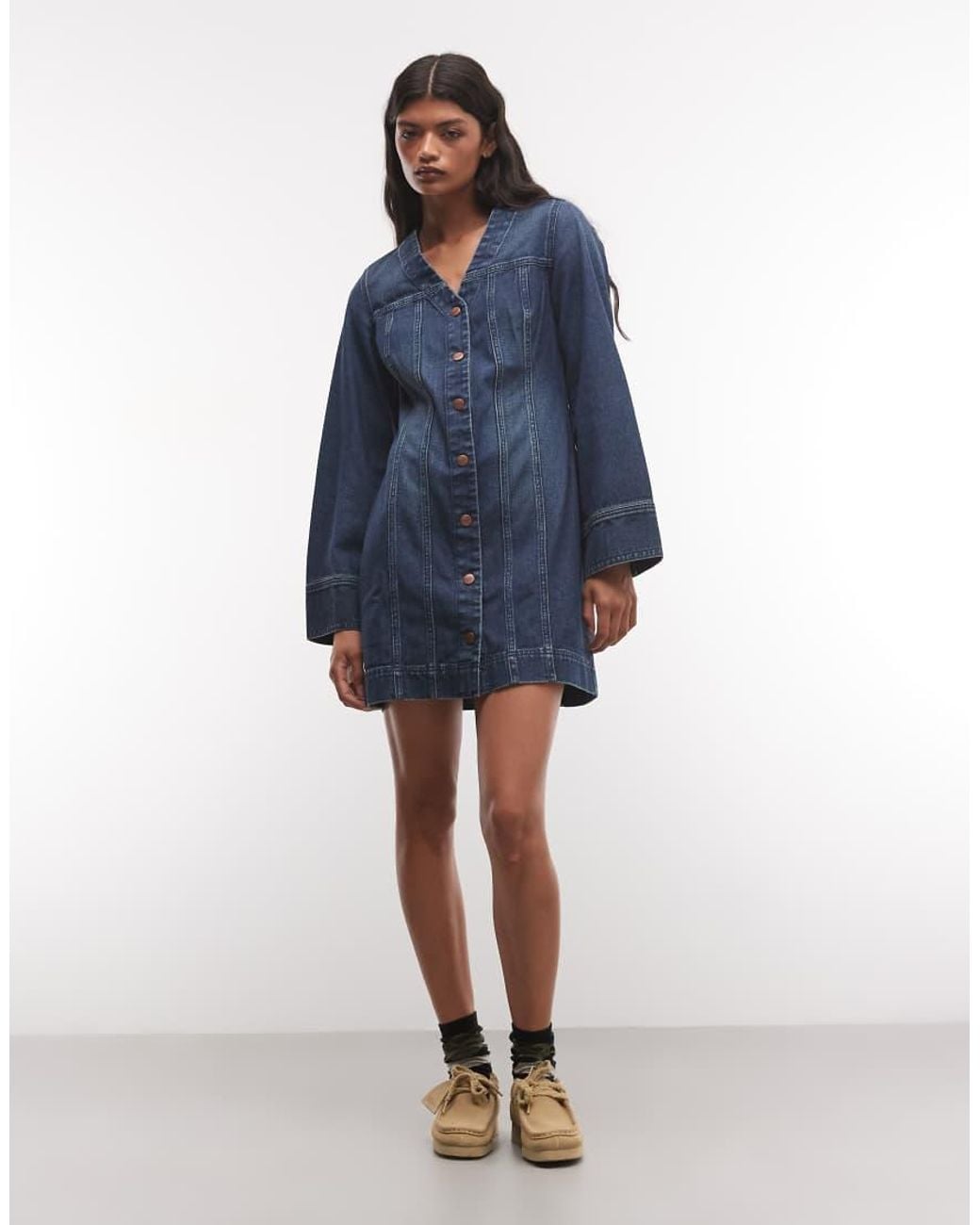 Wrangler Blue Long Sleeve Denim Mod Dress