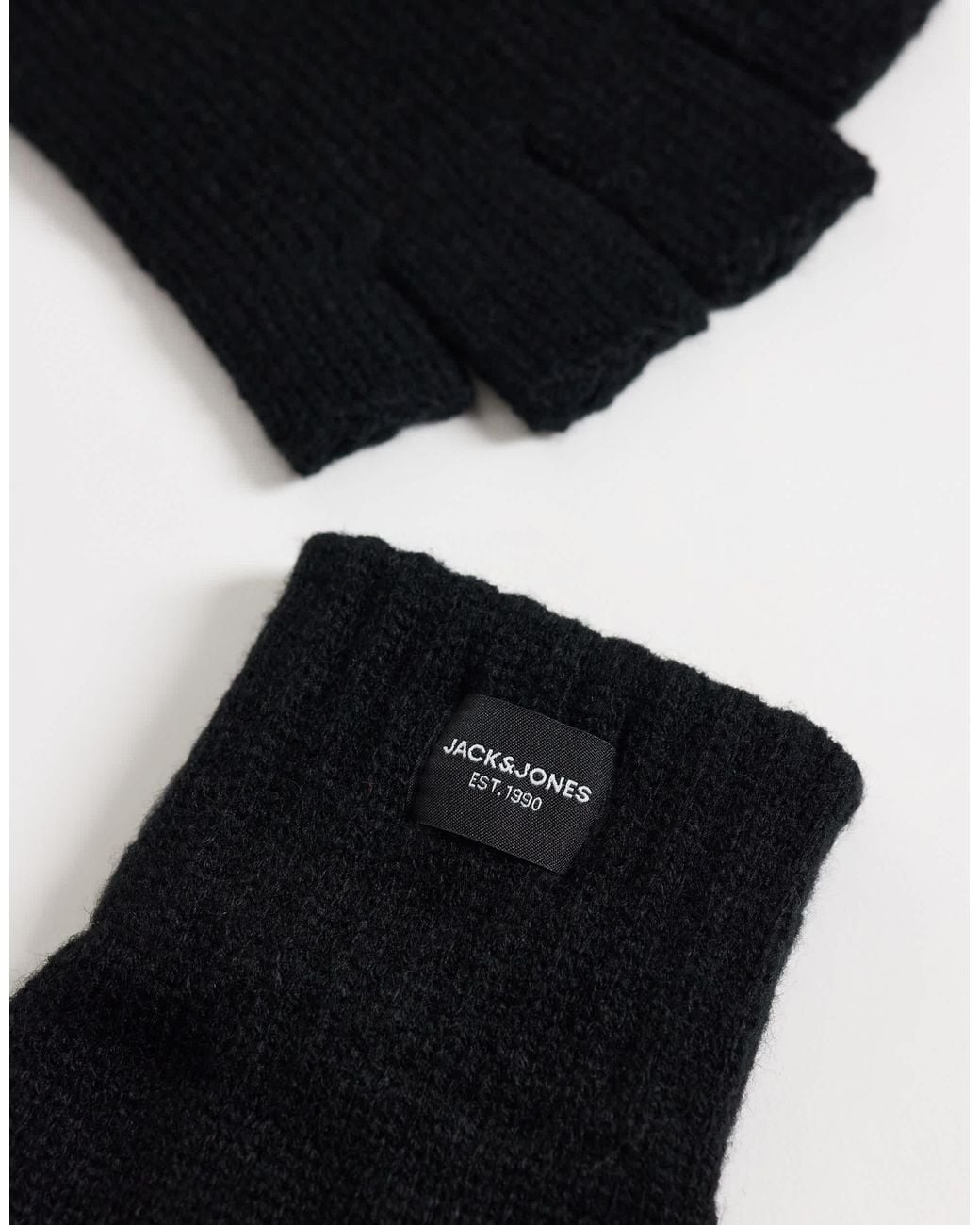 Jack & Jones Black Fingerless Knitted Gloves for men
