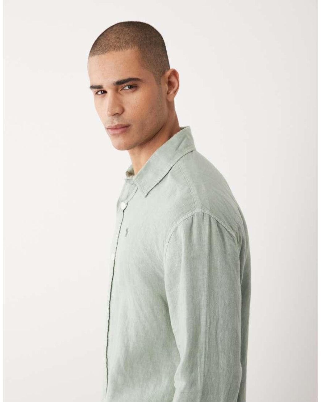 Abercrombie & Fitch Gray 100% Linen Icon Logo Long Sleeve Shirt for men