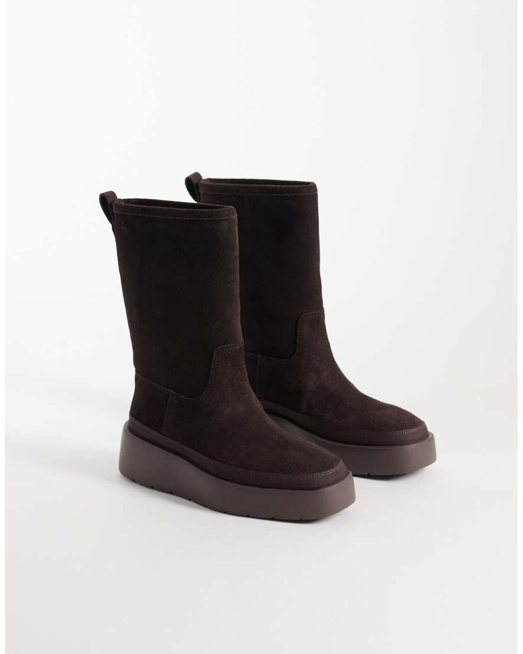 Calvin Klein Black Suede Flatform Boots With