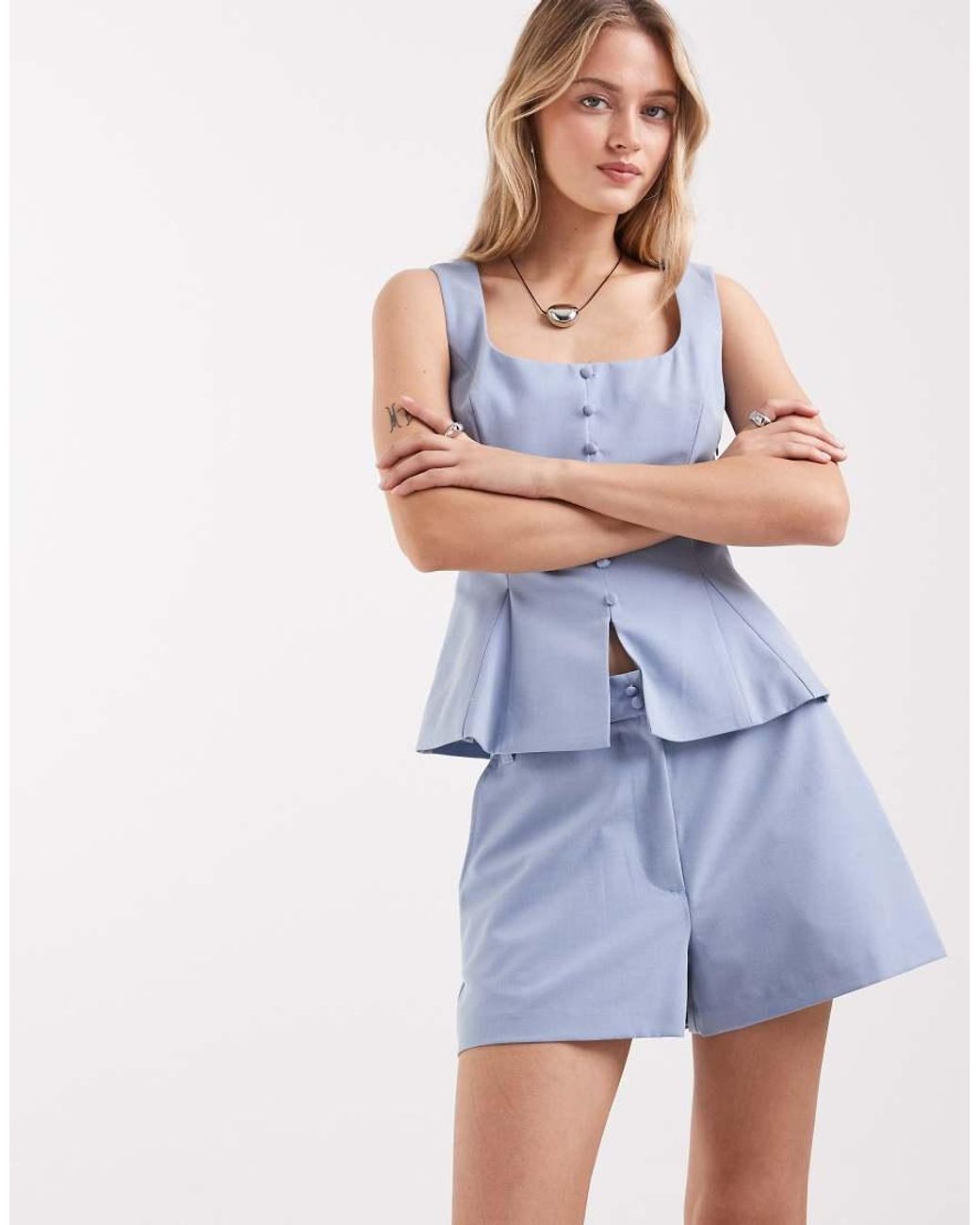 ASOS Blue Tailored Micro Shorts With Buttons