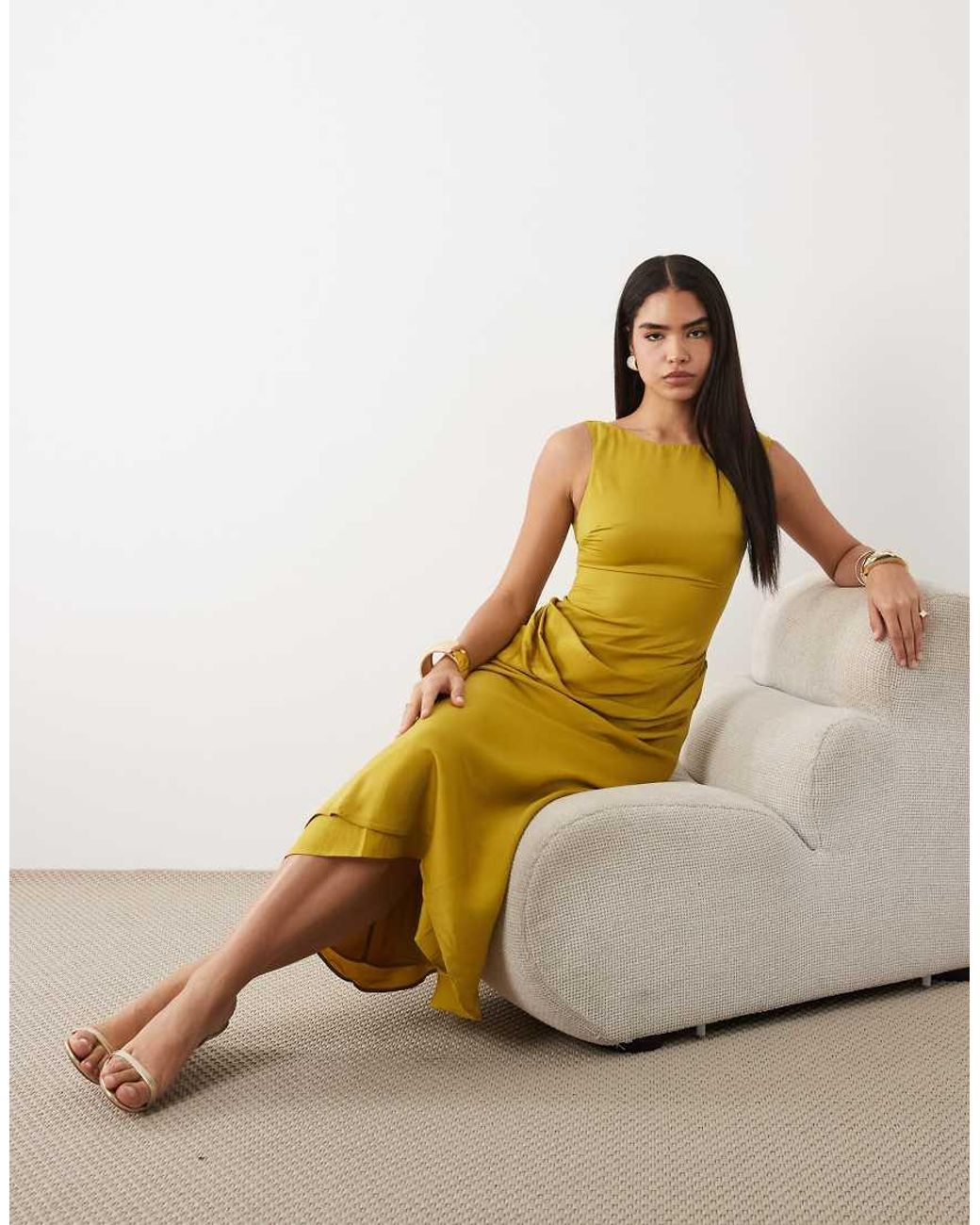 ASOS Metallic Satin High Neck Drape Skirt Maxi Dress