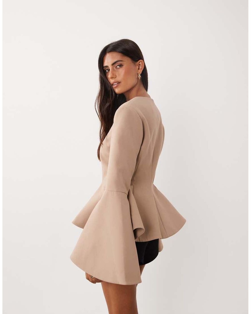 Miss Selfridge Natural Cinched Peplum Blazer With Fluted Sleeves
