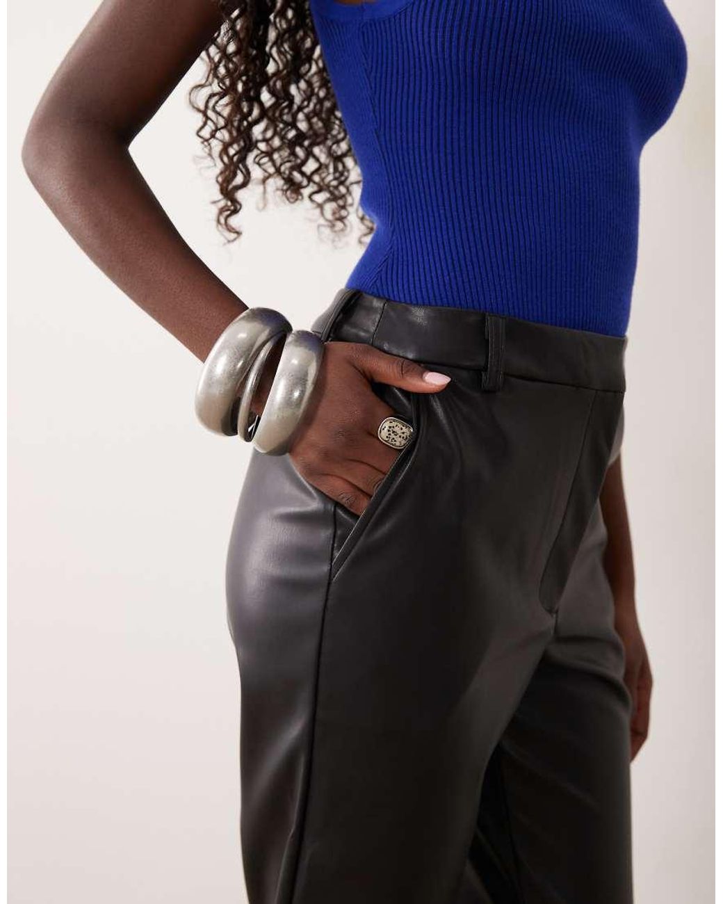 ASOS Blue Faux Leather Straight Leg Pants