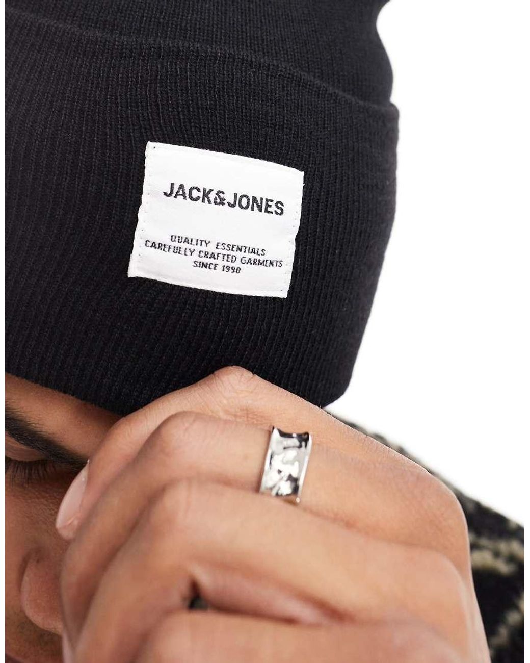 Jack & Jones Black Oversized Knitted Beanie for men