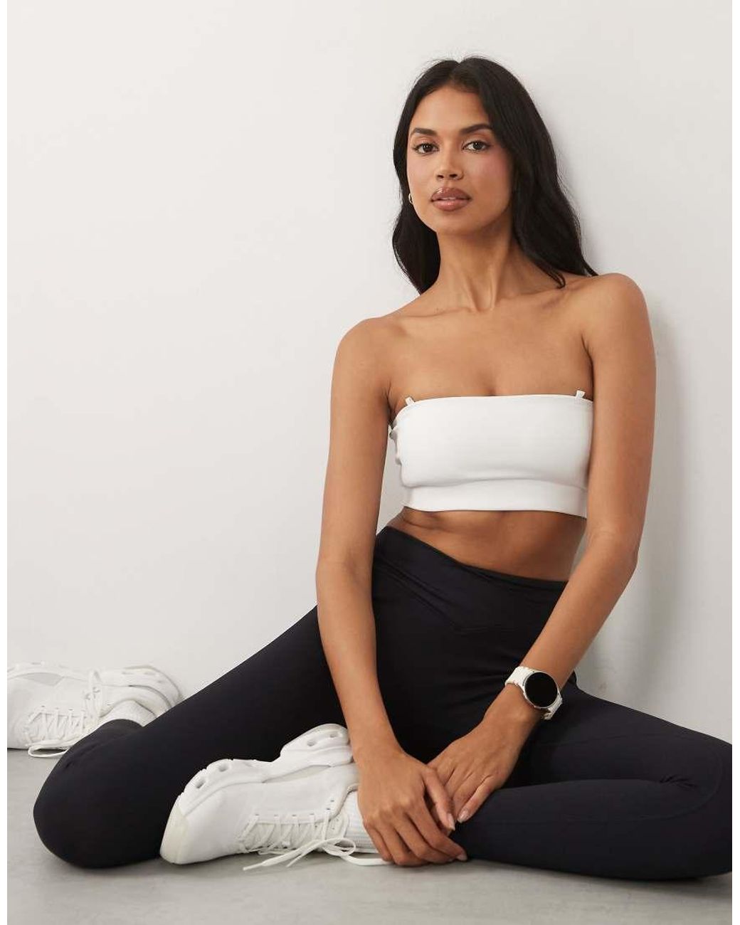 4505 White Active Light Support Bandeau Sports Bra With Removable Straps