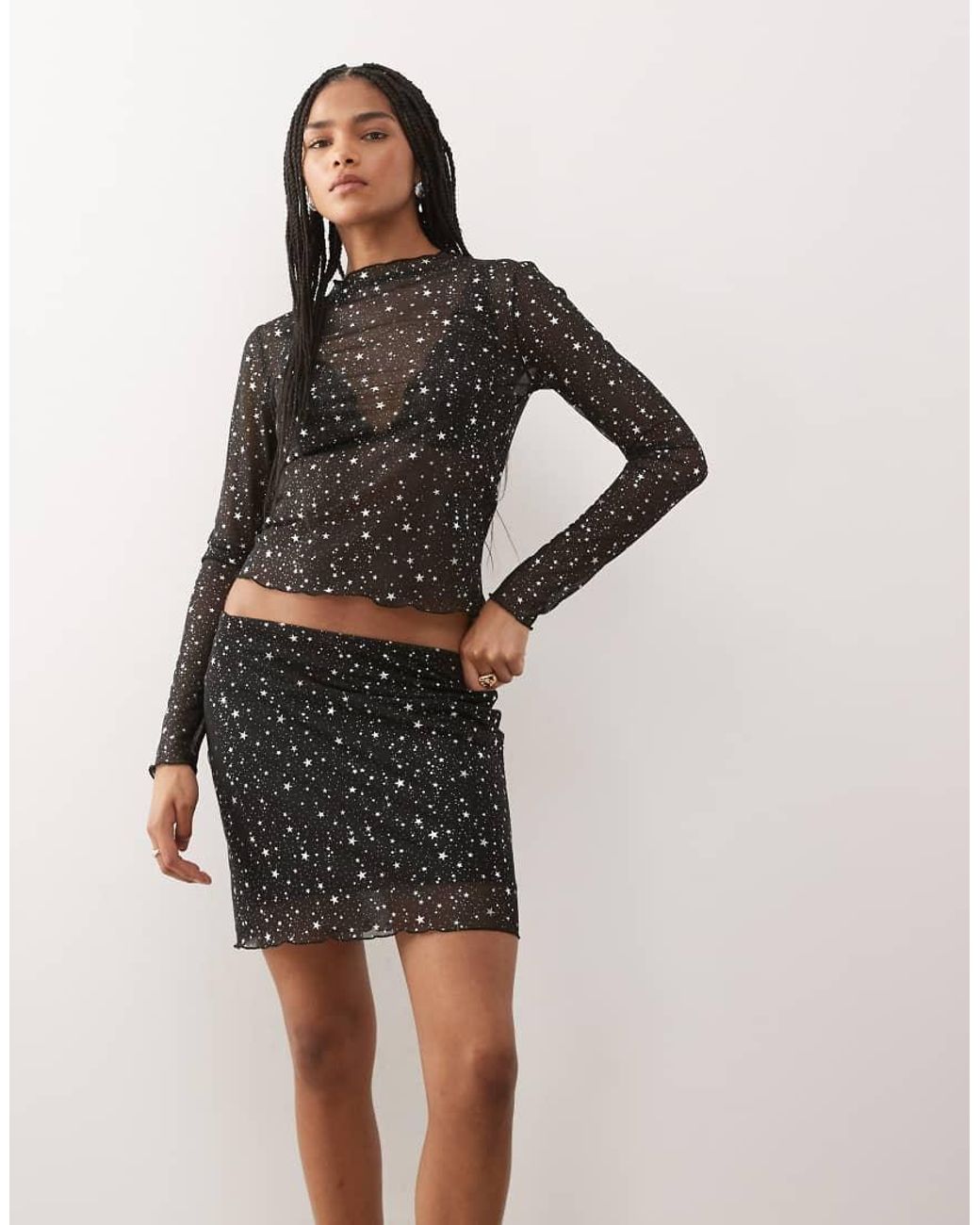 Noisy May Natural Mesh Overlay Mini Skirt Co-ord