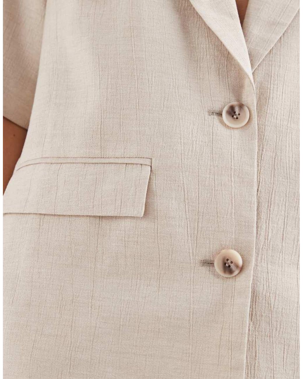 Pieces Natural Short Sleeve Tailored Linen-look Blazer Co-ord
