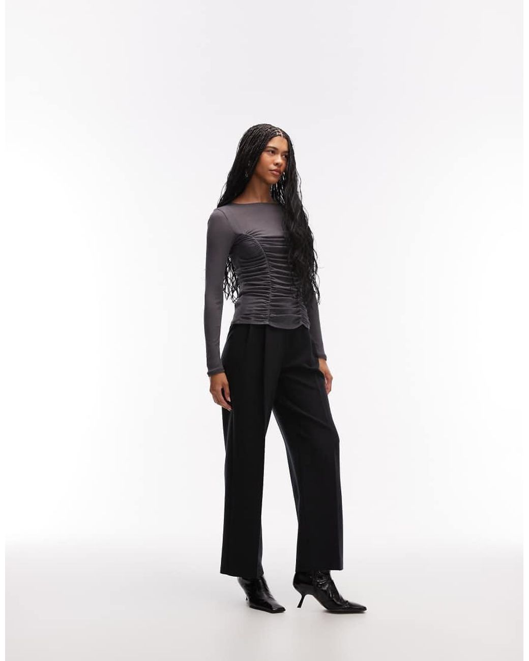 ASOS Black Onion Skin Ruched Bodice Long Sleeve Top