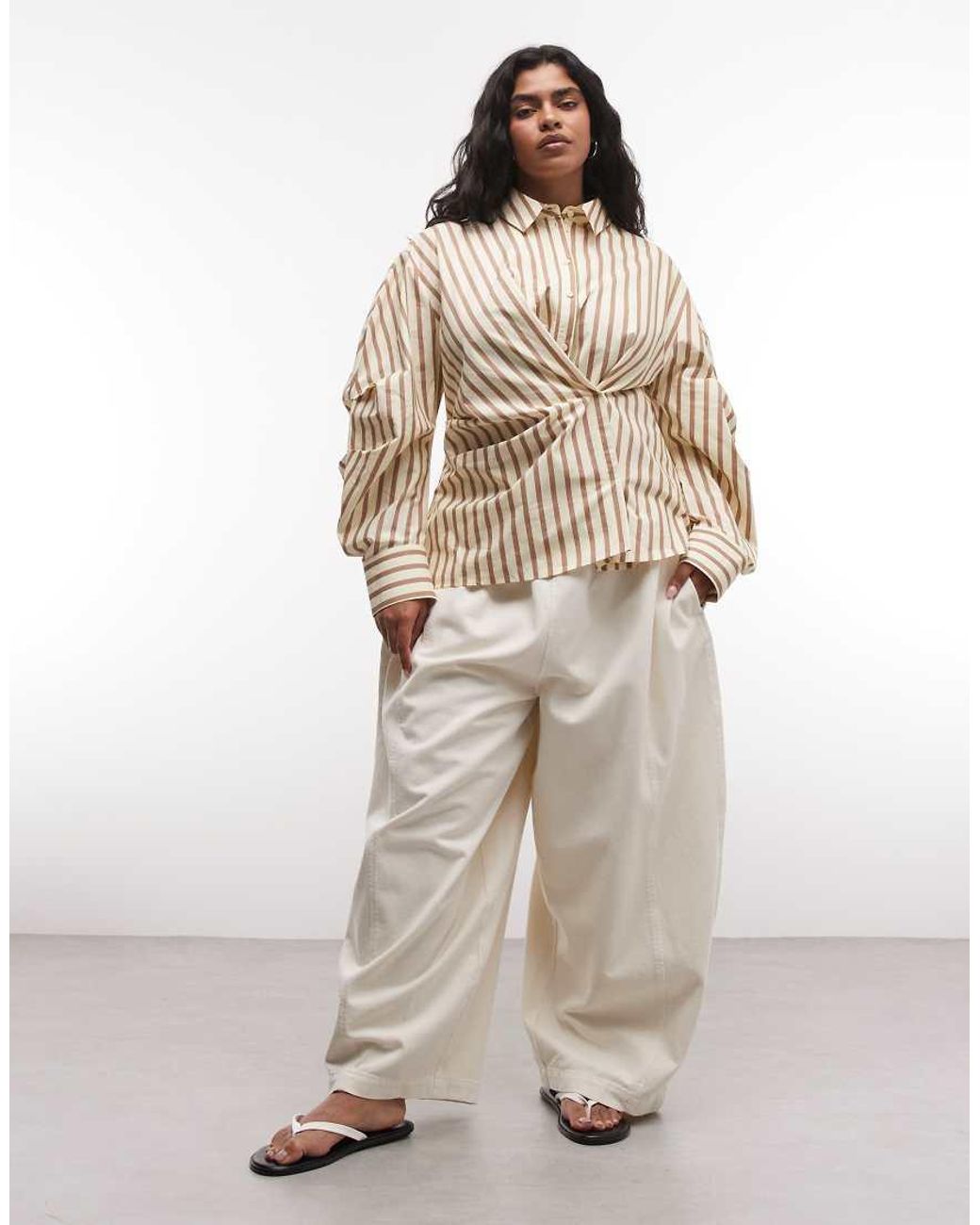 ASOS Brown Asos Design Curve Cinched Wrap Cocoon Sleeve Shirt