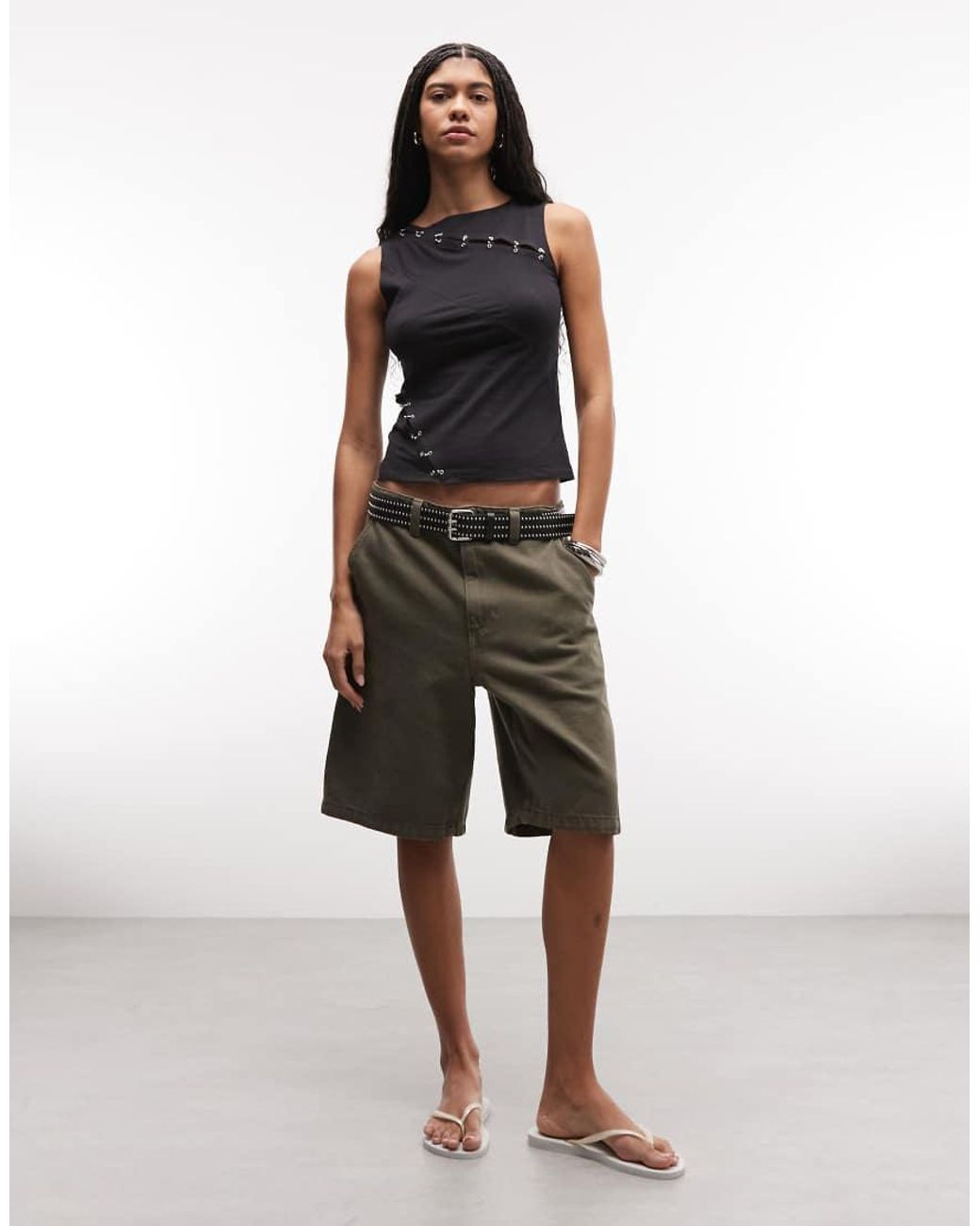 Weekday Black Asymmetric Eyelet Detail Tank Top
