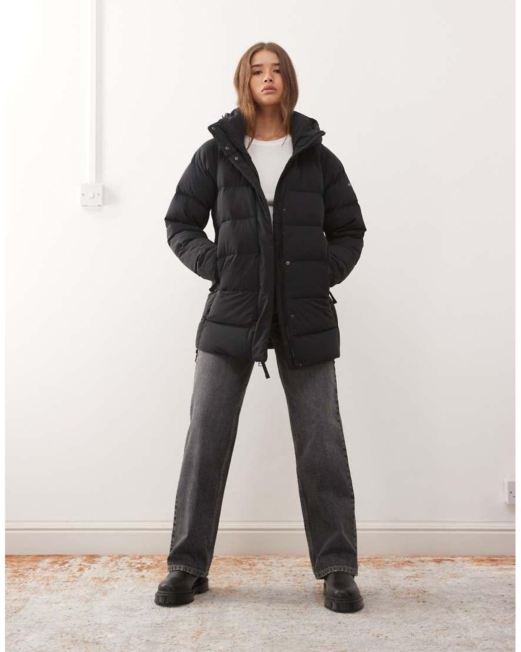 Columbia Black Amaze Puff Mid Hooded Puffer Coat