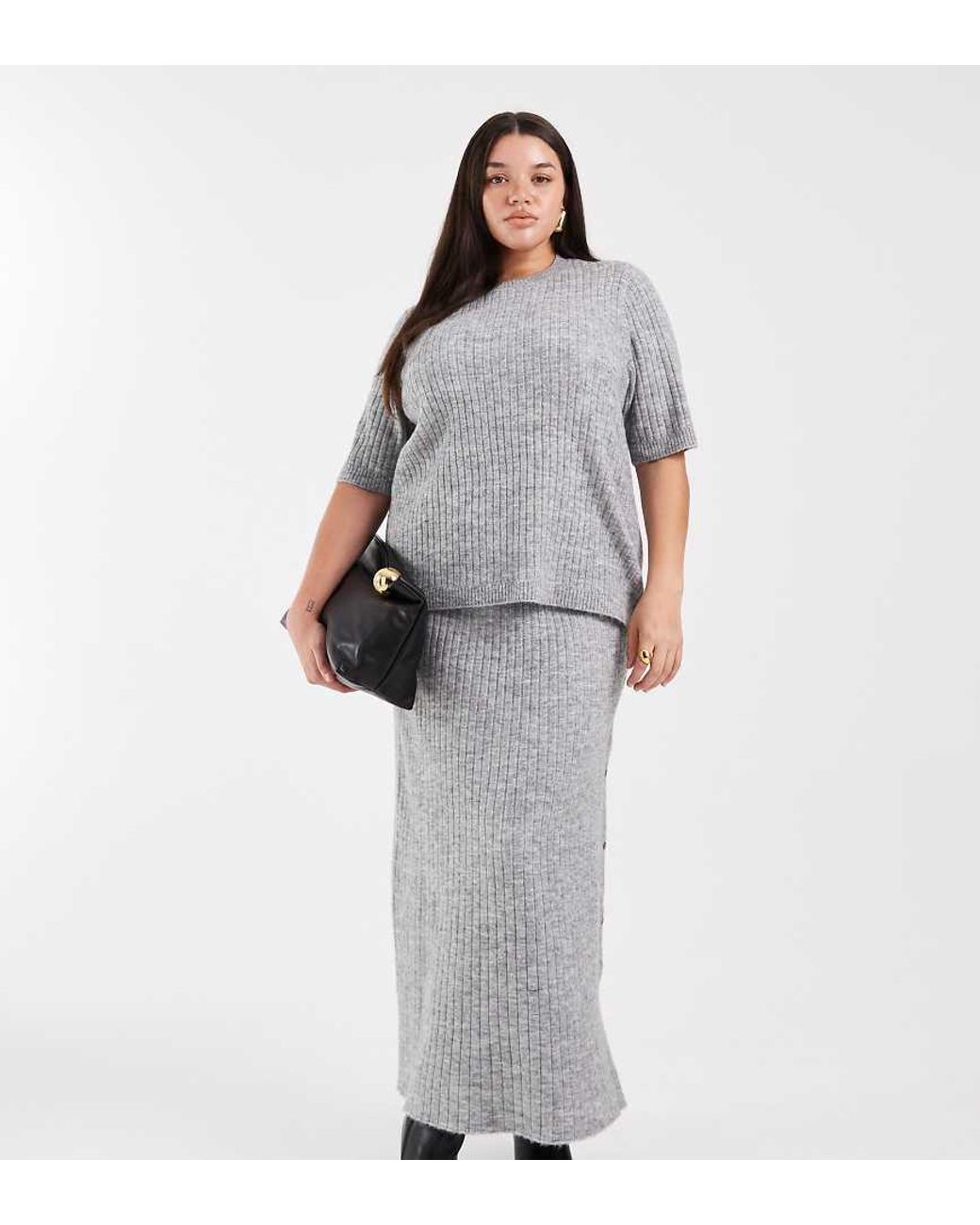 Vero Moda Gray Rib Knit Midi Skirt