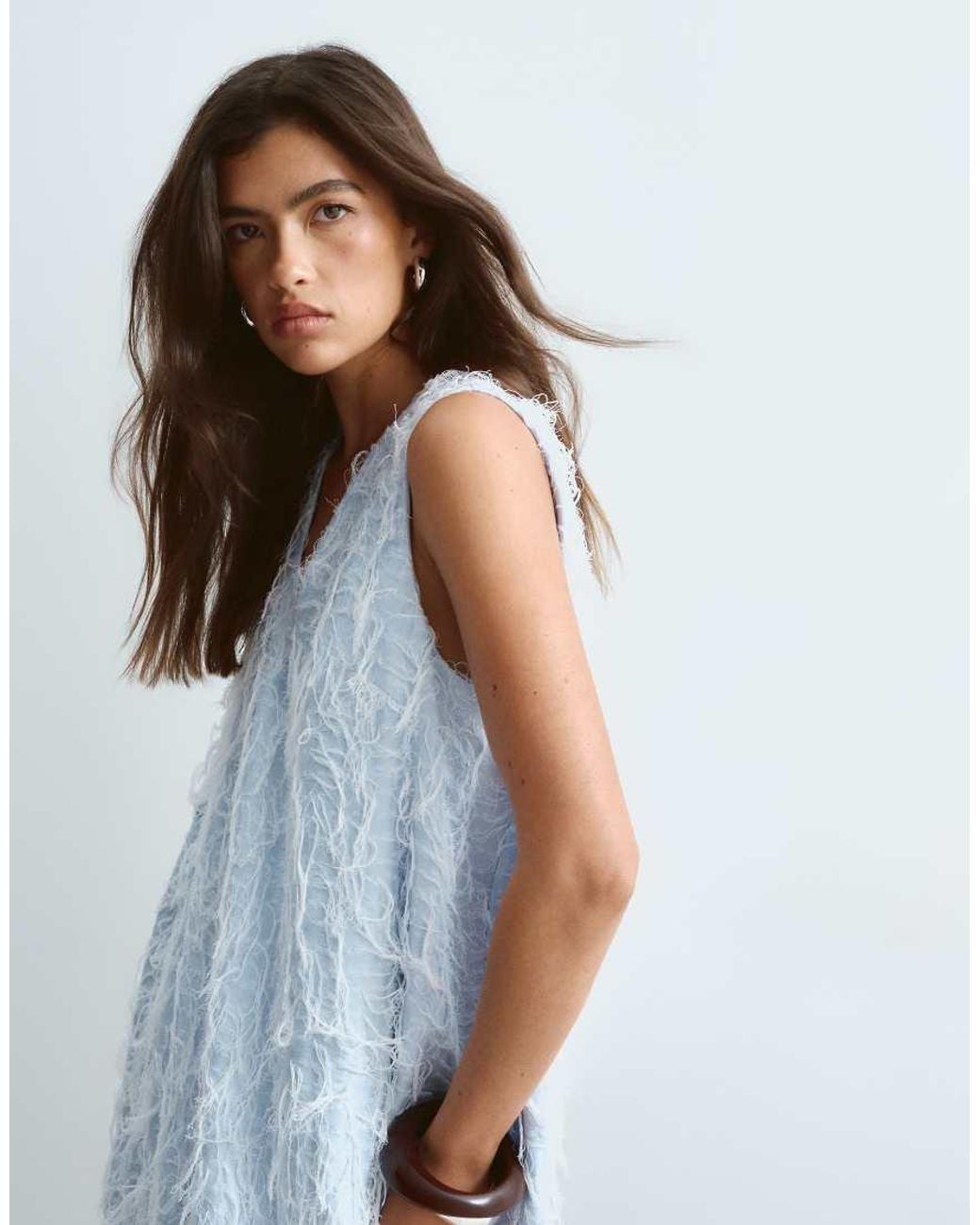 ARRANGE Blue Textured Maxi Dress With Frill Detail