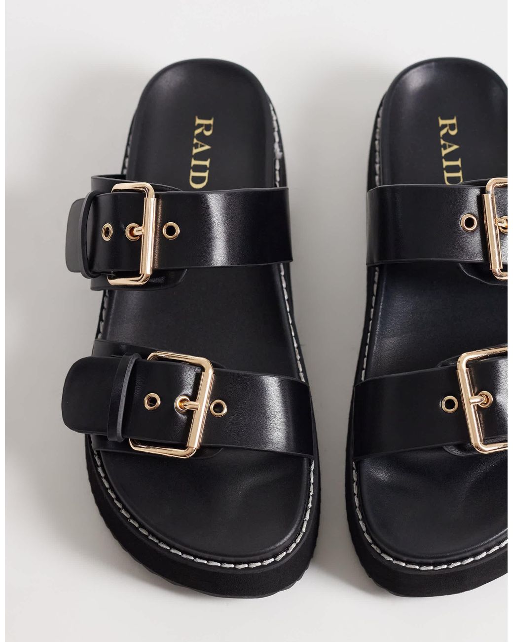 Raid Black Dinnie Flatform Sandals With Buckles