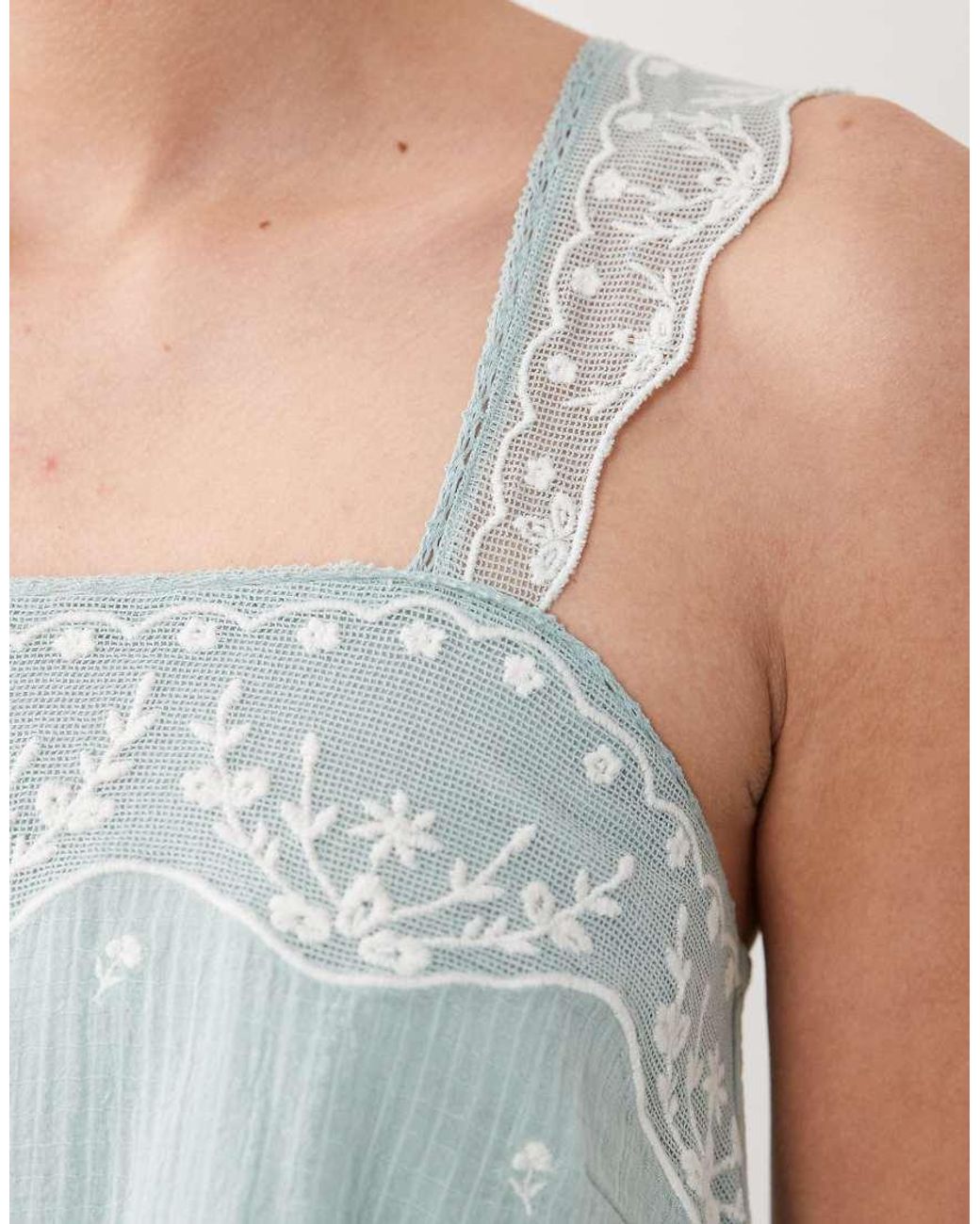 New Look Blue Embroidered Peplum Cami