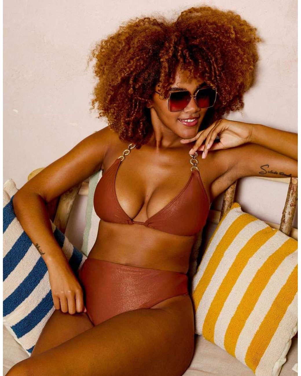 Wolf & Whistle Brown Morgan Glitter Mix & Match Triangle Bikini Top