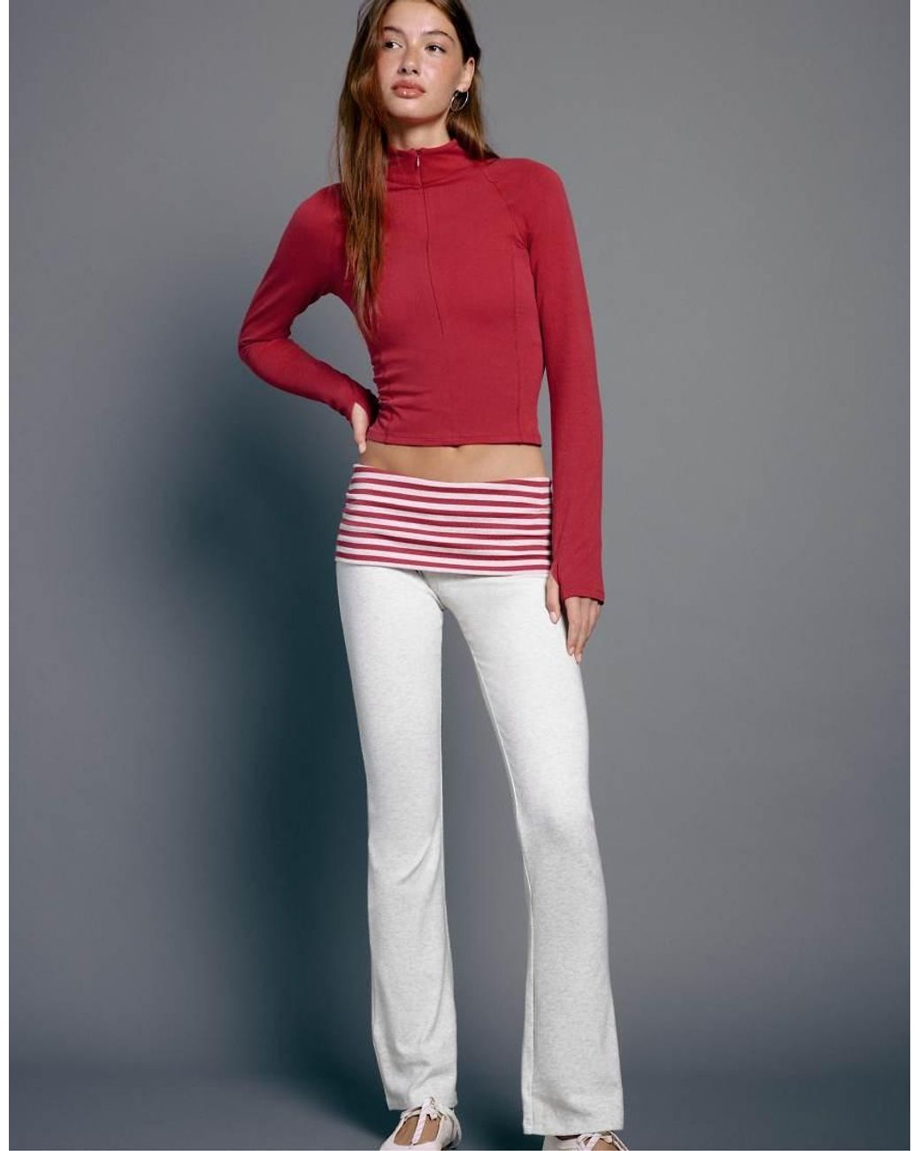 Stradivarius Red Turn-down Waist Bell Bottom leggings