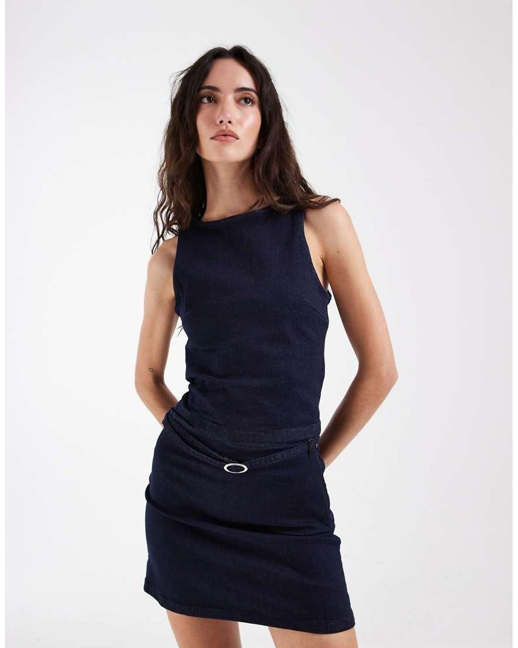 ASOS Denim Stretch Bodycon Top in Blue | Lyst UK