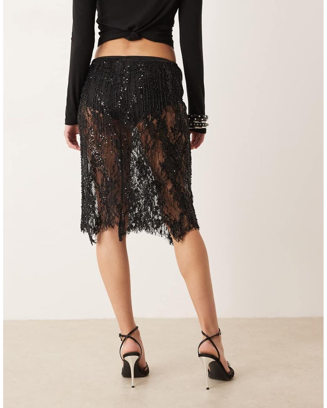 Mango Natural Embellished Knee Length Skirt