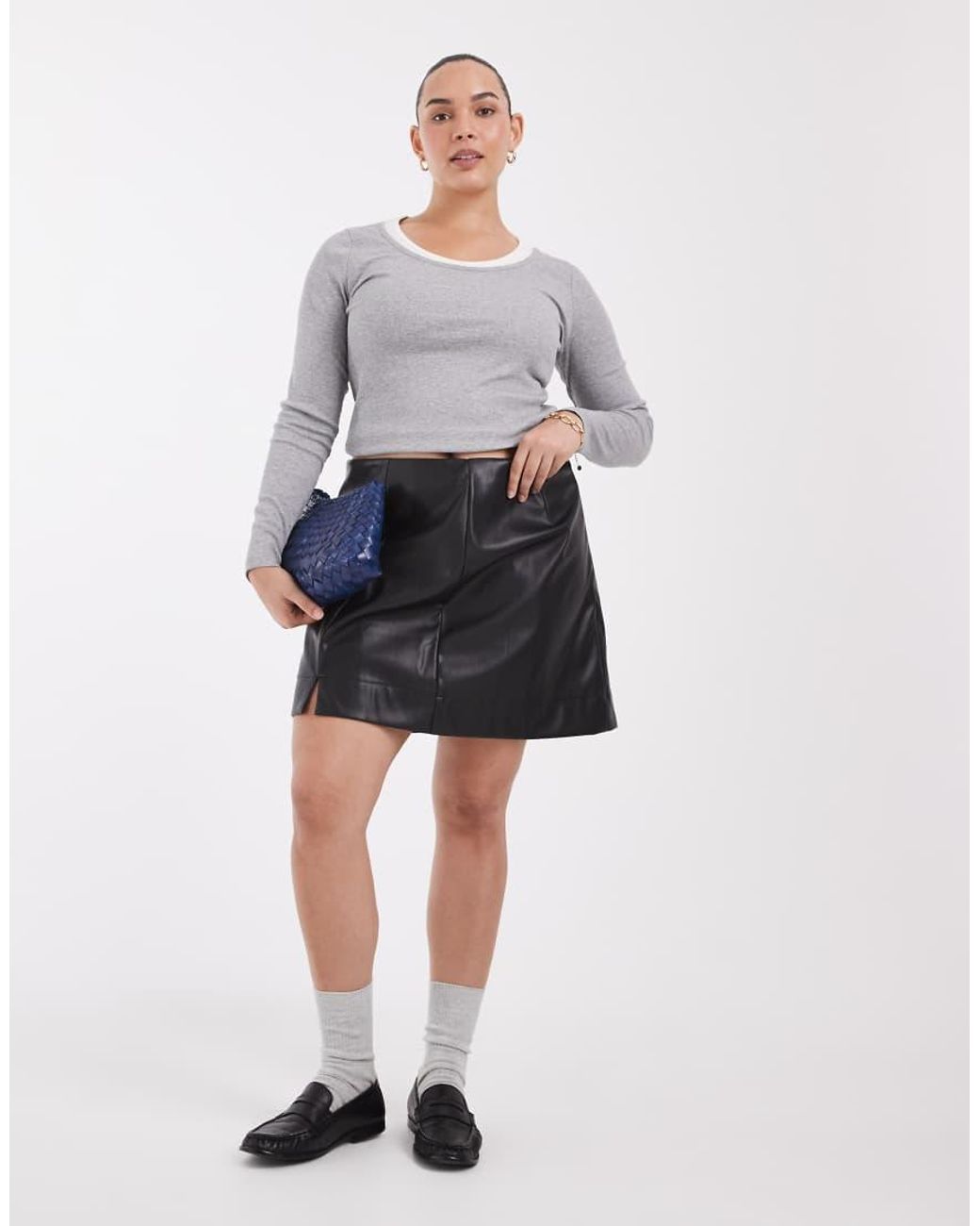 ASOS Gray Curve Tailored Faux Leather Mini Pelmet Skirt With Split