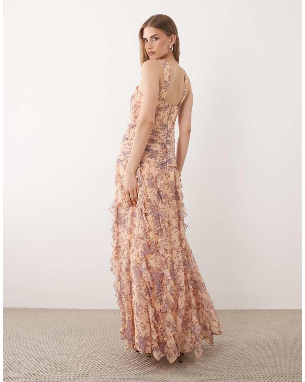 Pretty Lavish Pink Brielle Cross Over Ruched Ruffle Maxi Dress