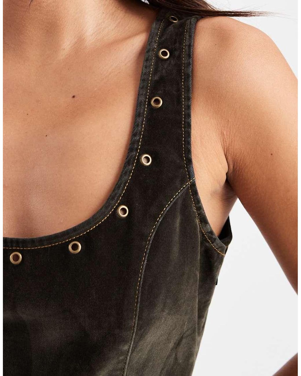Collusion Black Flocked Denim Mini Dress With Studding