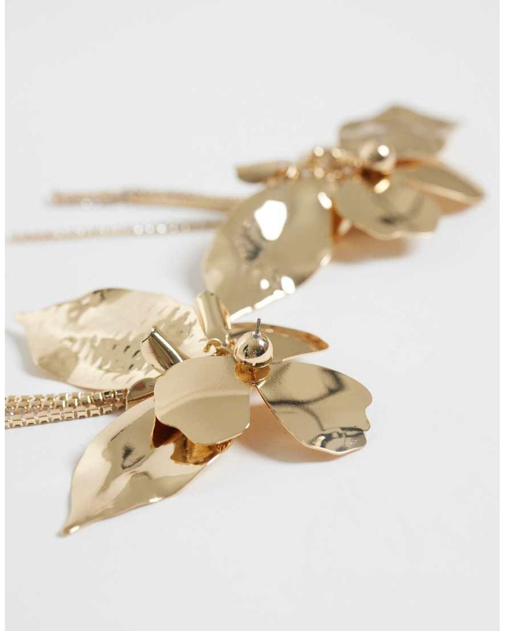 ASOS Metallic Statement Petal Drop Earring With Diamante Detail