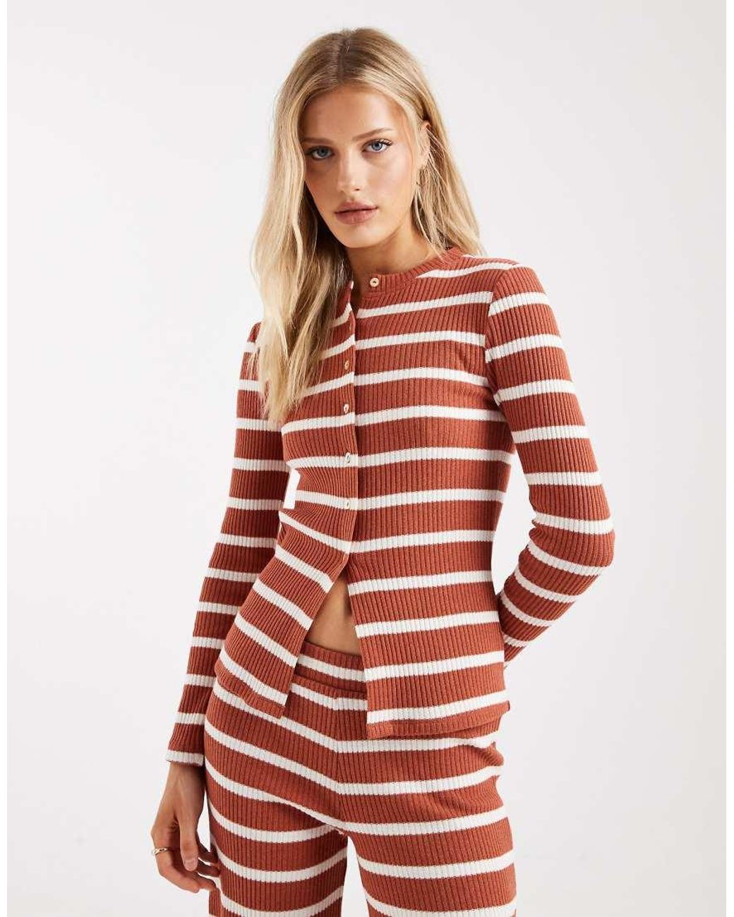 ASOS Geribbeld Vest Met Lange Mouwen En Strepen in het Red
