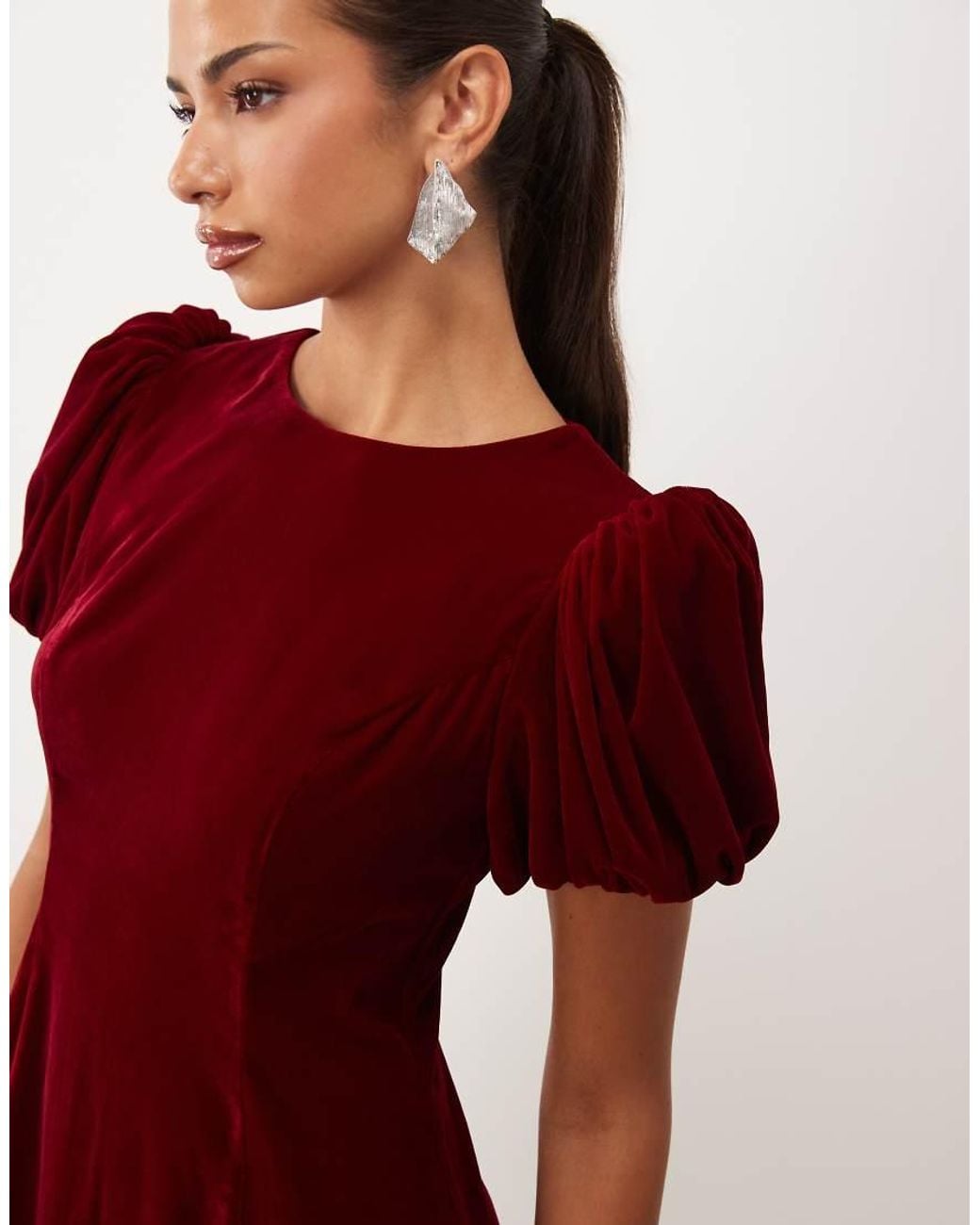 Nobody's Child Red Boston Puff Sleeve Velvet Mini Dress