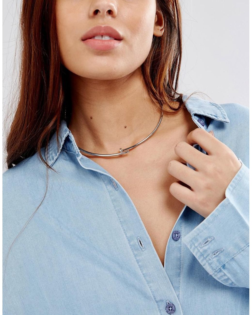 Cheap Monday Nail Choker Necklace in Metallic | Lyst