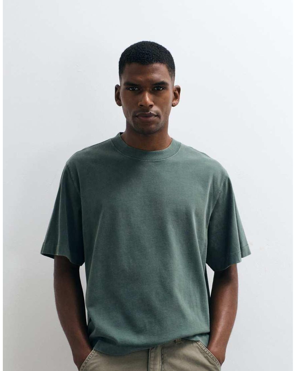 Abercrombie & Fitch Green Cropped Premium Heavyweight T-shirt for men