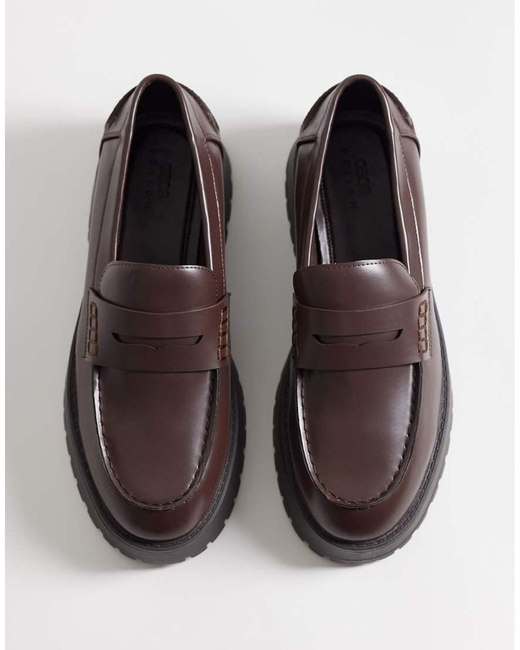 ASOS Brown Penny Loafers With Cleated Sole for men