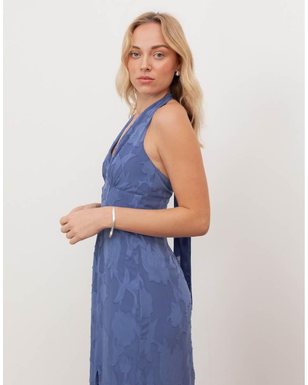 ANAYA Blue Floral Burnout Halter Neck Maxi Dress