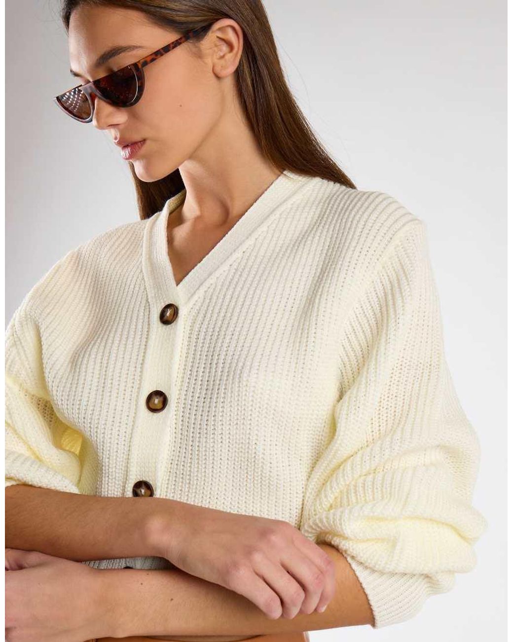 Glamorous Natural Button Front Knit Cardigan