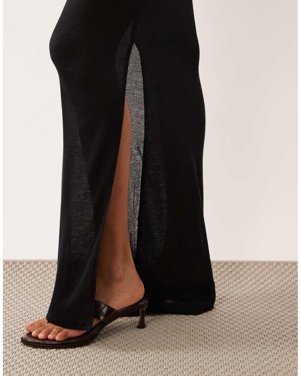Oh Polly Natural Sheer Jesey Low Rise Draped Maxi Skirt