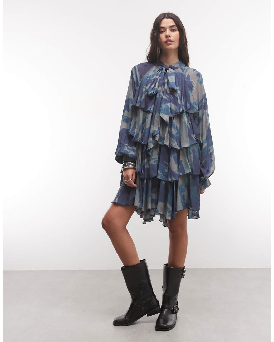 Muse Assembly Blue Muse Asseembly Boho Tiered Ruffle Mini Dress