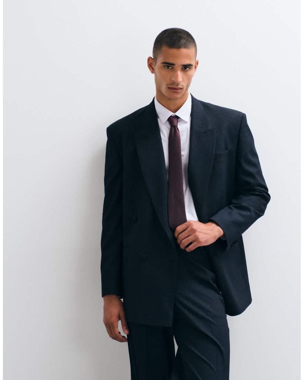 ASOS Blue Relaxed Double Breasted Suit Jacket for men