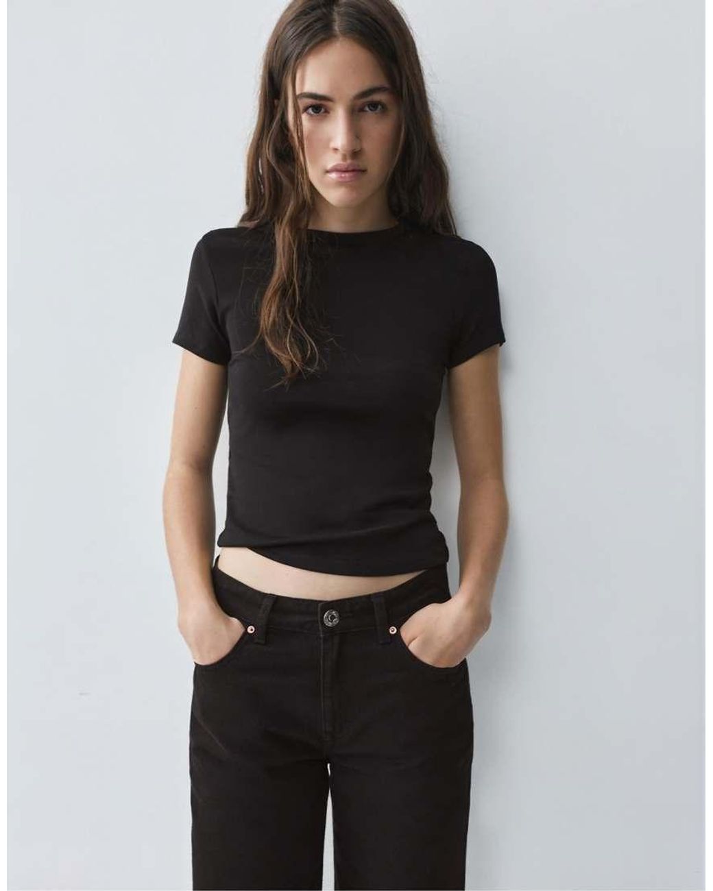 Pull&Bear Black Fitted Short Sleeve T-Shirt