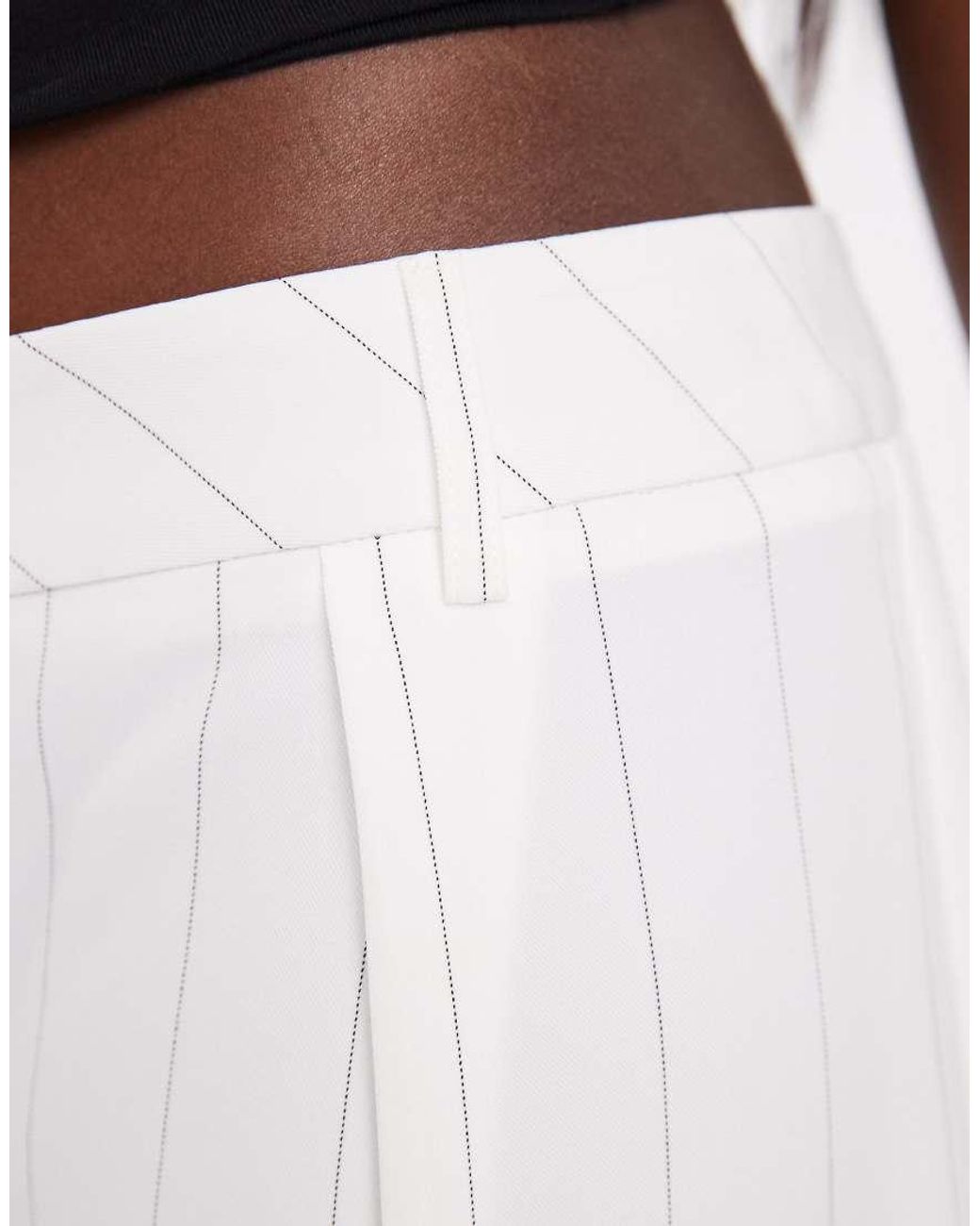 River Island White Pinstriped Wide Leg Tailored Pants